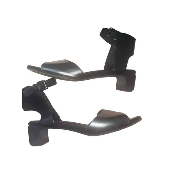 Eileen vm Fisher Vero Cuoio Black Metallic Silver Buckle Leather Sz 8.5 Sandal C - Picture 2 of 9